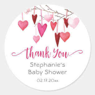 Valentine Rosa Hearts Baby Shower Tack Runt Klistermärke