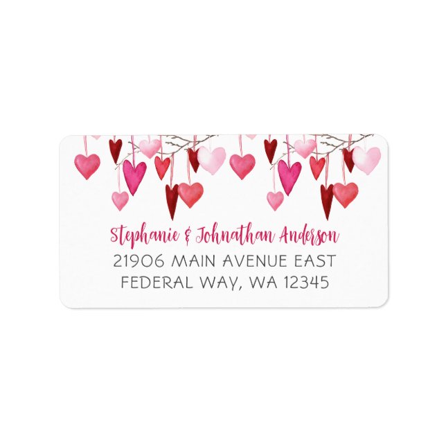 Valentine Rosa Hearts Returadress Adressetikett (Framsidan)