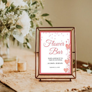 Valentine Rosa Hjärtformad bröllopsblomsterbar sky Poster