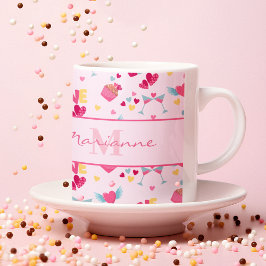 Valentine Rosa Kärlek Brev Mönster Elegant Namn Kaffemugg
