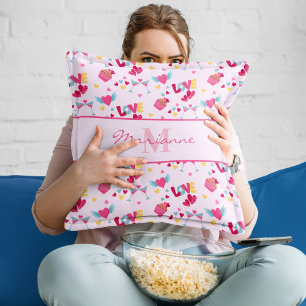 Valentine Rosa Kärlek Brev Mönster Elegant Namn Kudde