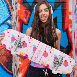 Valentine Rosa Kärlek Brev Mönster Elegant Namn Mini Skateboard Bräda 18,5 Cm