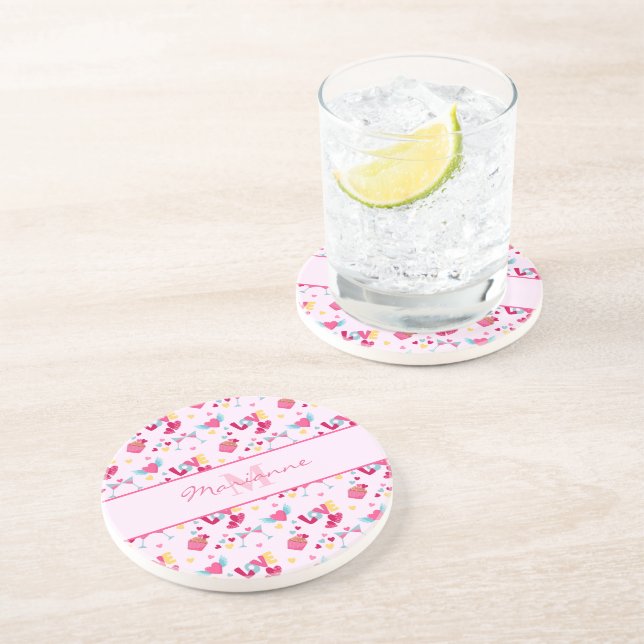 Valentine Rosa Kärlek Brev Mönster Elegant Namn Underlägg (Sidan)