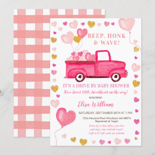 Valentine Rosa Lastbil Drive by Baby Shower Inbjudningar