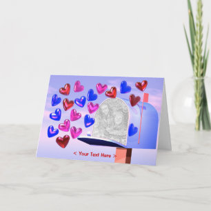 Valentine Rosa och Blå Hjärtan och Postlåda Foto Kort