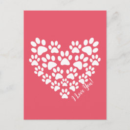 Valentine Rosa Paw Print Heart Vykort