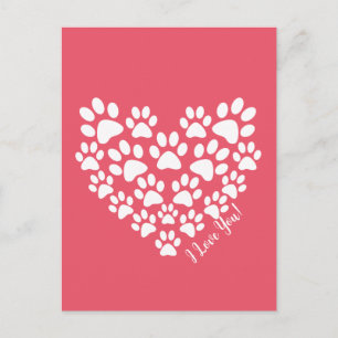 Valentine Rosa Paw Print Heart Vykort