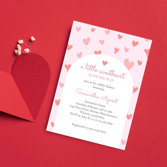 Valentine Rosa Peach Hearts Babydusch Inbjudningar (Skapare uppladdad)