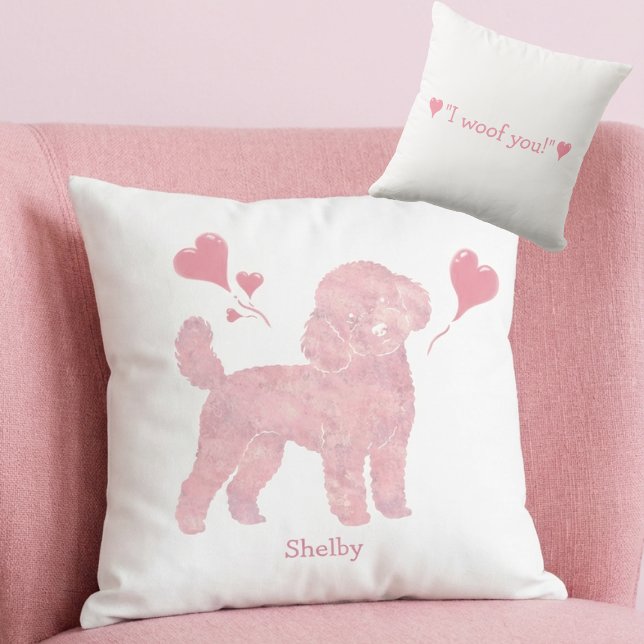 Valentine Rosa Pudel Kudd med Anpassat Namn Kudde (Skapare uppladdad)