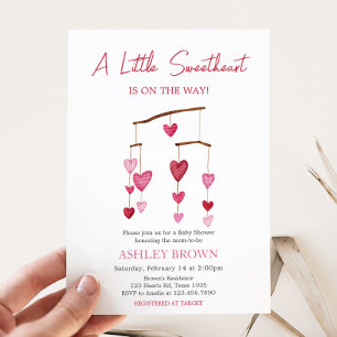 Valentine Rosa Red Heart Baby Shower Inbjudningar