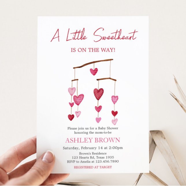 Valentine Rosa Red Heart Baby Shower Inbjudningar (Girl A Little Sweetheart Baby Shower Invitation)