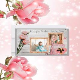 Valentine, Rosa ros, Heart Two Ramar-fotokort Julkort