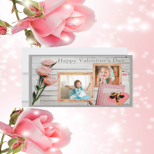 Valentine, Rosa ros, Heart Two Ramar-fotokort Julkort
