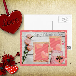 Valentine, Rosa ros, Hjärta, lägg till dina foton Helg Vykort