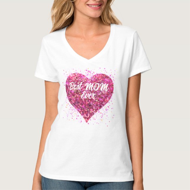 Valentine Rosa sparkar glitter hjärta best Mamma T Shirt (Framsida)