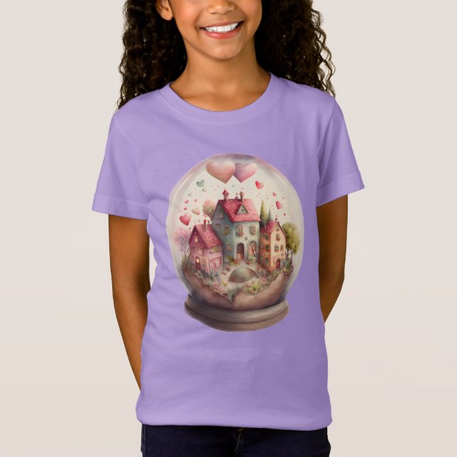 Valentine Rosa Village Snowglobe T Shirt (Framsida)