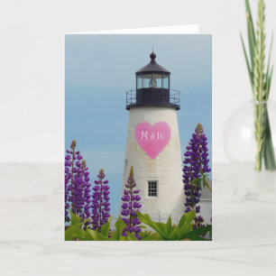 Valentine Rosa Watercolor Heart Initial Lighthouse Helgkort