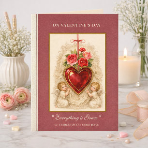 Valentine Rosor Änglar St. Therese Hjärta Kors Kort