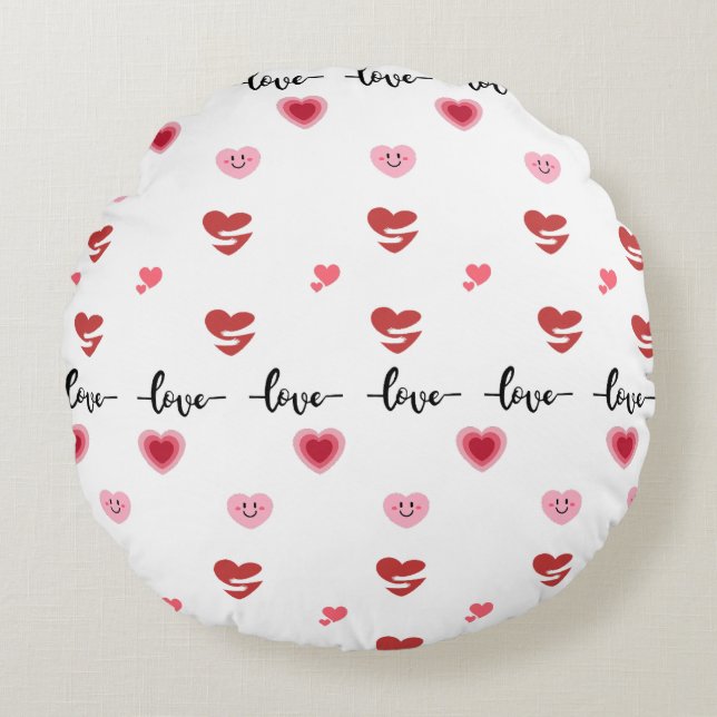 Valentine Round Pillow love text Rund Kudde (Framsidan)