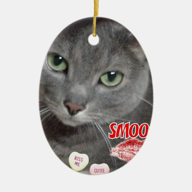 Valentine Russian Blue Cat Julgransprydnad Keramik (Framsidan)
