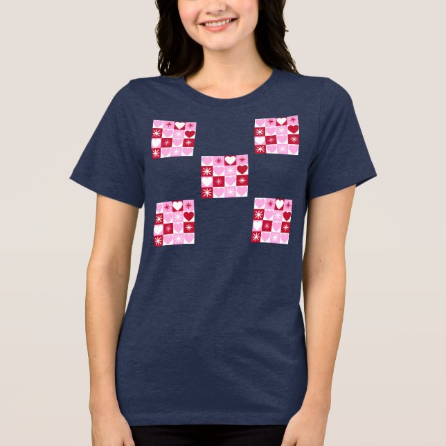 Valentine-rutig mönster  t shirt (Framsida)