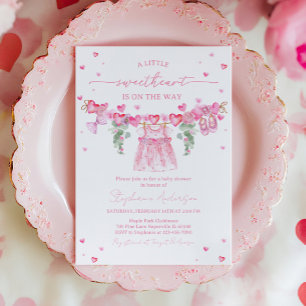 Valentine’s Baby Shower-inbjudan, Rosa Hjärtan Inbjudningar