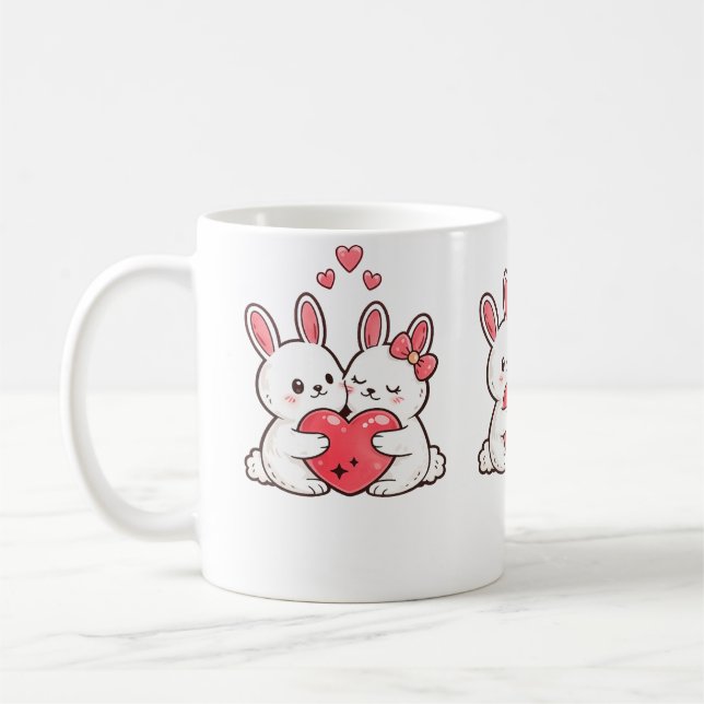 Valentine’s Day Bunny Mug | Cute Couple Bunnies  Kaffemugg (Vänster)
