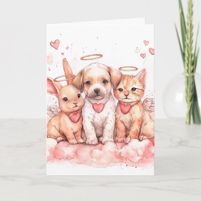 Valentine’s Day Card with Baby Bunny, Puppy Kort (Framsida)