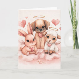 Valentine’s Day Card with Baby Cupid Animals Kort