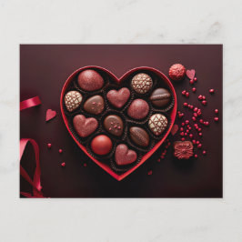 valentine`s day chocolates in a heart shaped box vykort