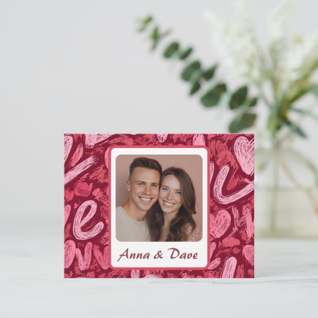 Valentine’s Day Custom Photo & Name Card Vykort (Stående Fram)