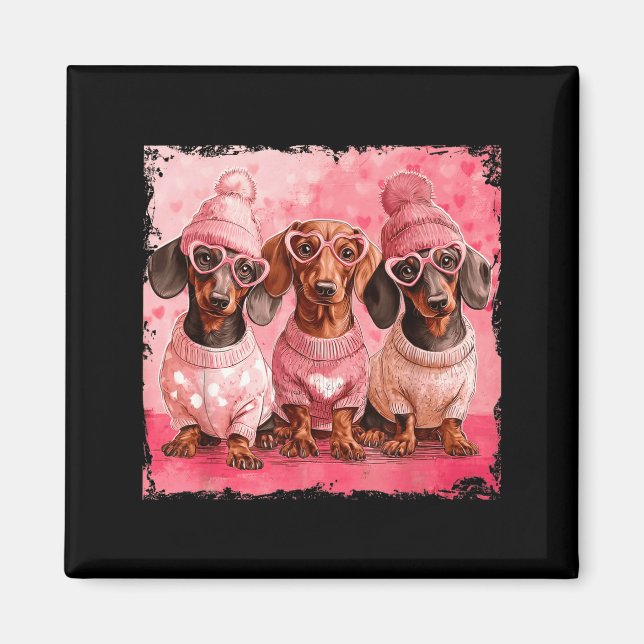 Valentine’s Day Dog Cute Dachshund Dogs For Dog Mo Magnet (Framsidan)