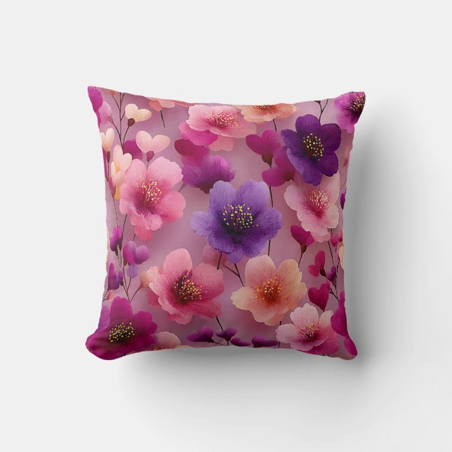 Valentine’s Day Floral Romantic Pink Purple Kudde (Framsida)