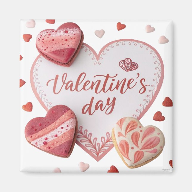Valentine’s Day Heart Cookies on Romantic Backgrou Magnet (Framsidan)