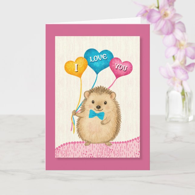 Valentine’s Day I Love You Cute Hedgehog Kort (Orkide)