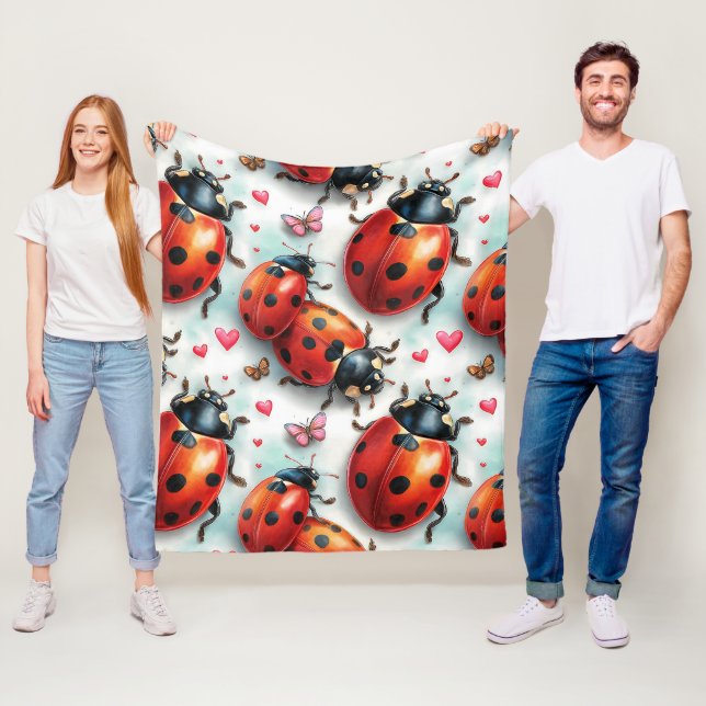 Valentine`s Day Ladybug Love Pattern Fleecefilt (På plats)