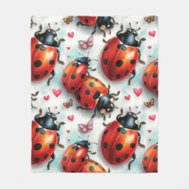 Valentine`s Day Ladybug Love Pattern Fleecefilt
