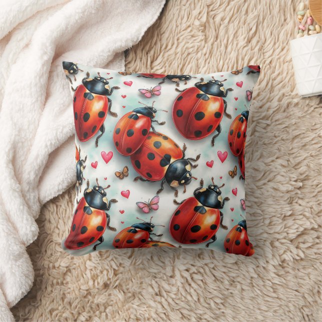 Valentine`s Day Ladybug Love Pattern Kudde (Filt)