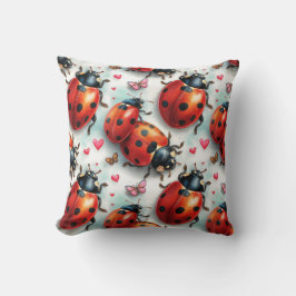 Valentine`s Day Ladybug Love Pattern Kudde