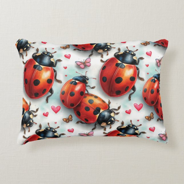 Valentine`s Day Ladybug Love Pattern Prydnadskudde (Framsidan)