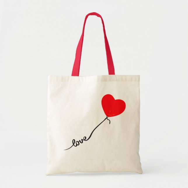 Valentine’s Day Love Heart Balloon Tote Bag Tygkasse (Framsidan)
