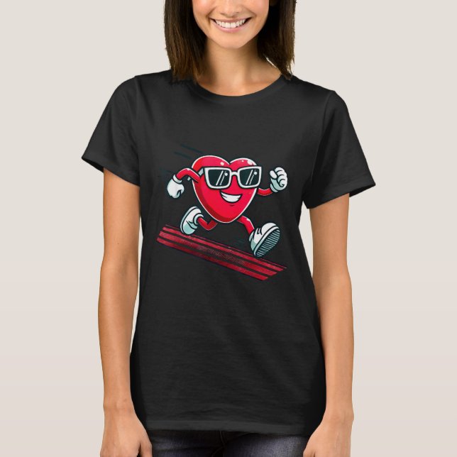 Valentine’s Day Love Heart Runner Track Running  T Shirt (Framsida)