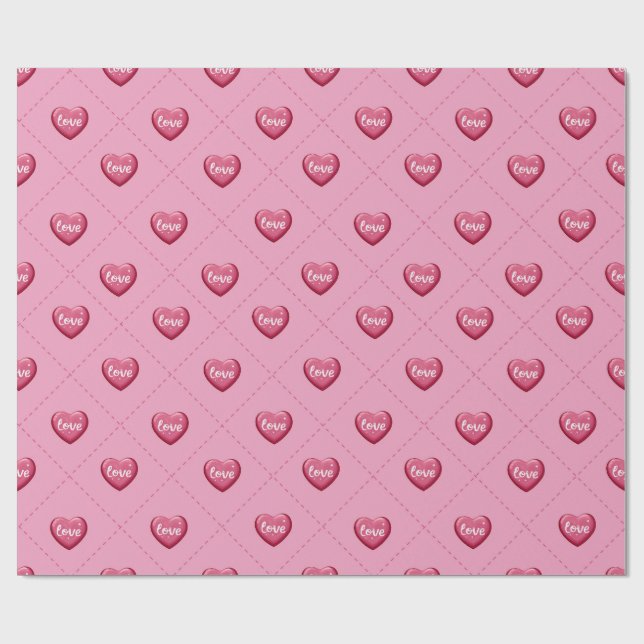 Valentine’s Day Love Hearts. Sweet and Glossy Hea Presentpapper (Platt)
