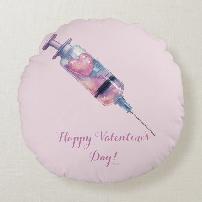 Valentine’s Day Love Injection Design Rund Kudde (Framsidan)