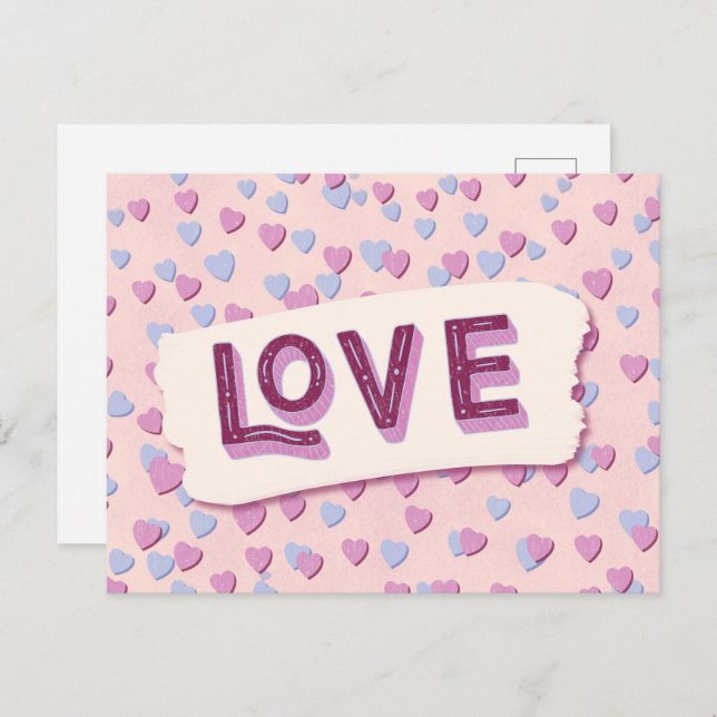 Valentine’s Day Love Pink and Blue Hearts Vykort (Fram/baksida)