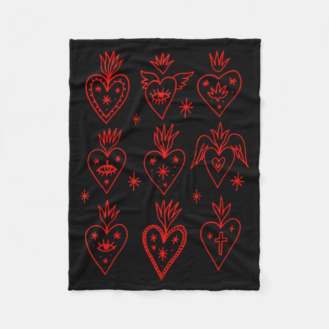 Valentine’s Day Mexican Milagro Gothic Goth Sacred Fleecefilt (Framsidan)