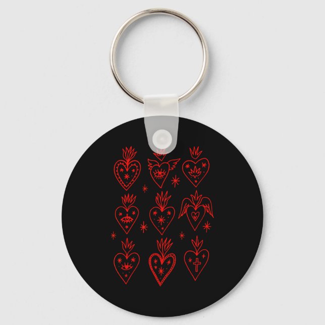 Valentine’s Day Mexican Milagro Gothic Goth Sacred Nyckelring (Framsida)