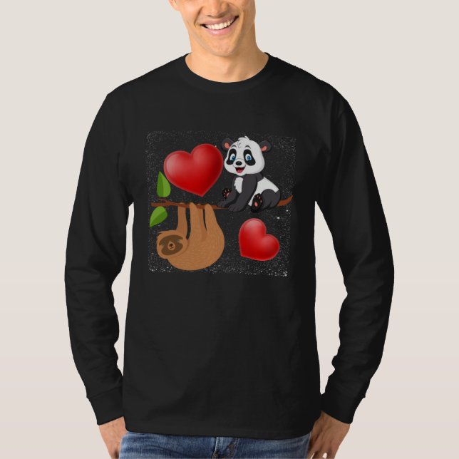 Valentine s Day  Panda And Sloth Men Women Kids T Shirt (Framsida)