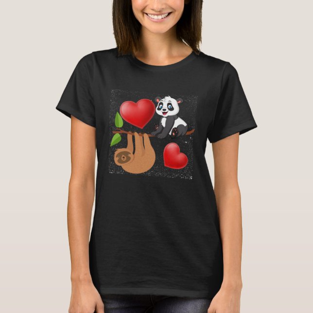 Valentine s Day  Panda And Sloth Men Women Kids T Shirt (Framsida)