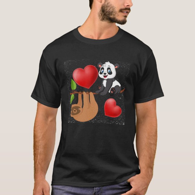 Valentine s Day  Panda And Sloth Men Women Kids T Shirt (Framsida)